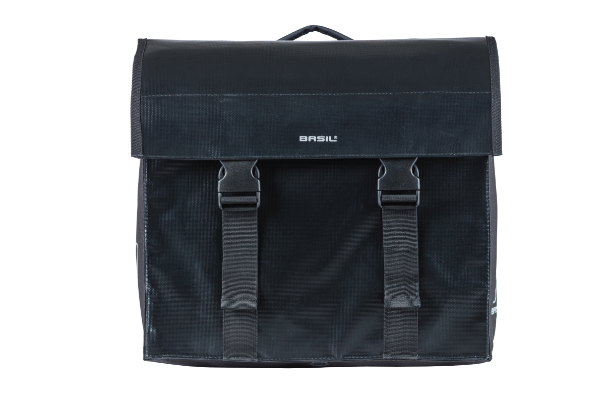 Taskesæt (sort) fra Basil model Urban Load MIK. Vol. 48-53 L, vandafvisende materiale (tarpaulin)  og volumen kan reguleres. MIK montering